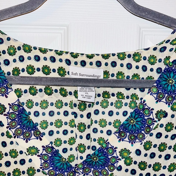 Soft Surroundings Green and Blue Sheer V Neck Floral Blouse XL - Picture 3 of 4